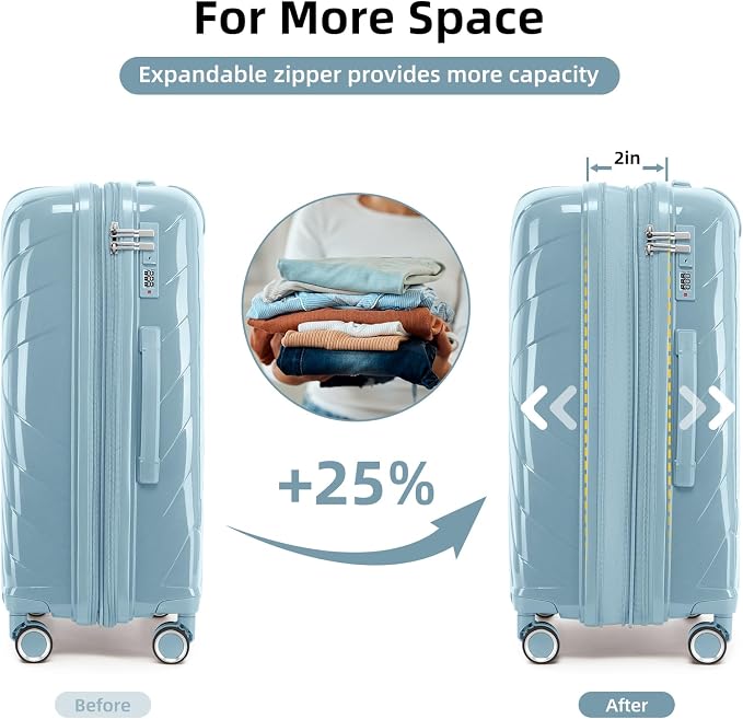 Carry On Luggage 22x14x9 Airline Approved, 20 Inch Expandable Hardshell Luggage Carry-on Suitcases with Spinner Wheels, Carry On Suitcase Set for Women (BLUE) - Image 3
