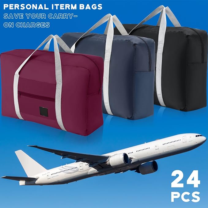 Sweetude 24 Pcs Travel Duffel Bags Bulk Foldable Luggage Bag Women Men Waterproof Carry Tote with Trolley Sleeve for Gym, Overnight, Airlines(Navy Blue, Wine Red, Black) - Image 4