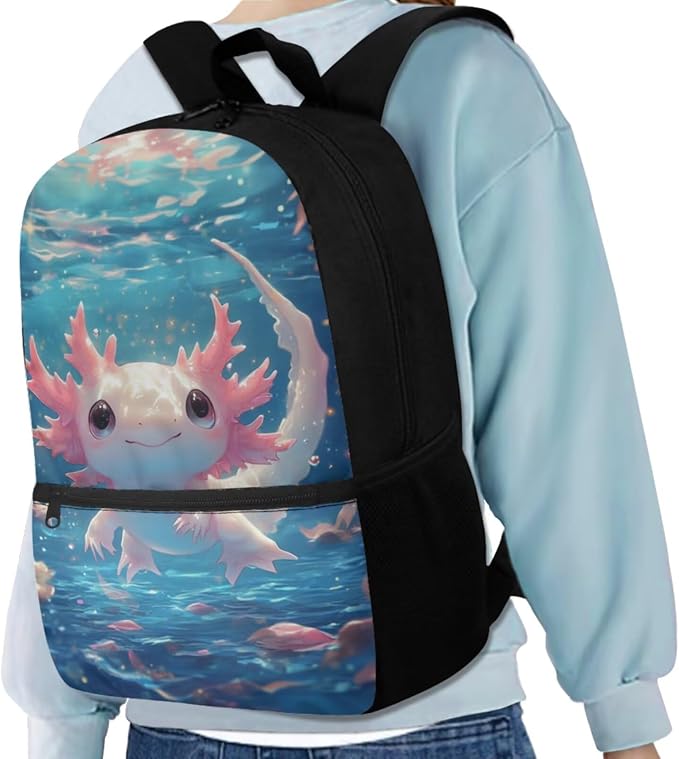Cute Axolotl Backpack for Girls Kids Backpack with Lunch Box Water Bottle Carrier with Strap and Big Pencil Case 4PCS Set Bookbag with Front Pocket for School 17" Sturdy Elementary School Bag - Image 2