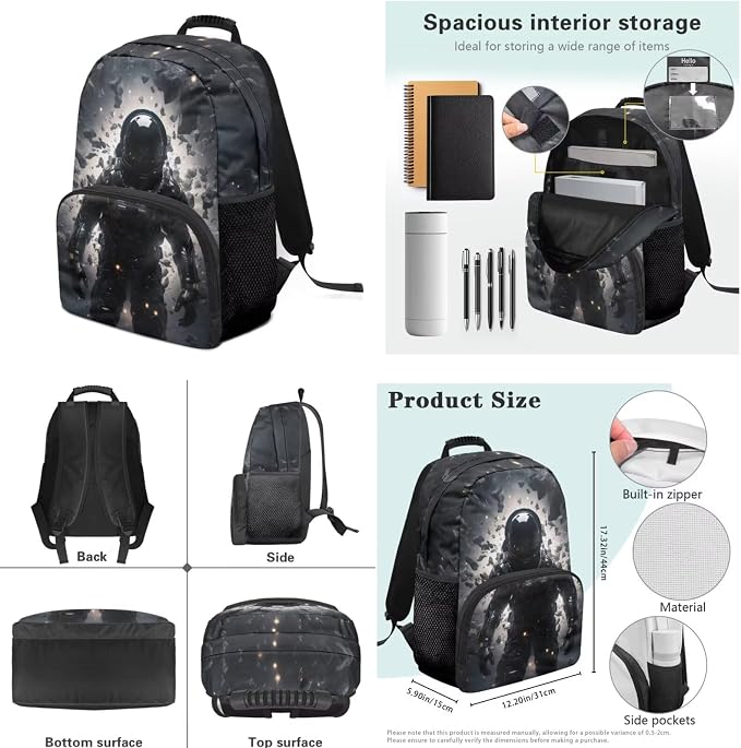 Handsome Astronaut Backpack Set Kids 4 Piece School Bag with Lunch Bag Box Pencil CaseWater Bottle Slevee Complete Matching Elementary Preschool Gifts School Gifts for Boys - Image 7