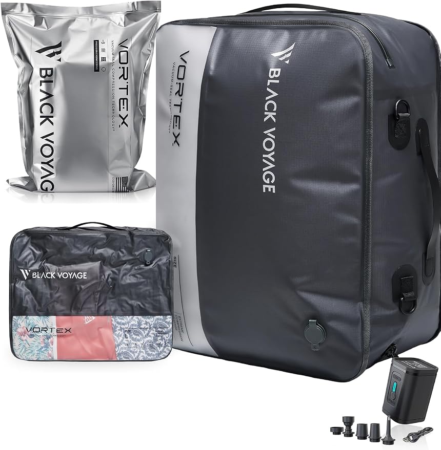 Black Voyage Reusable Vacuum Compression Travel Bag for Carry-On Suitcase and Backpack, Recycled IPX8 Waterproof Space Saver Vacpack (1-Pack, 41L - Pump Included) by BlackVoyage