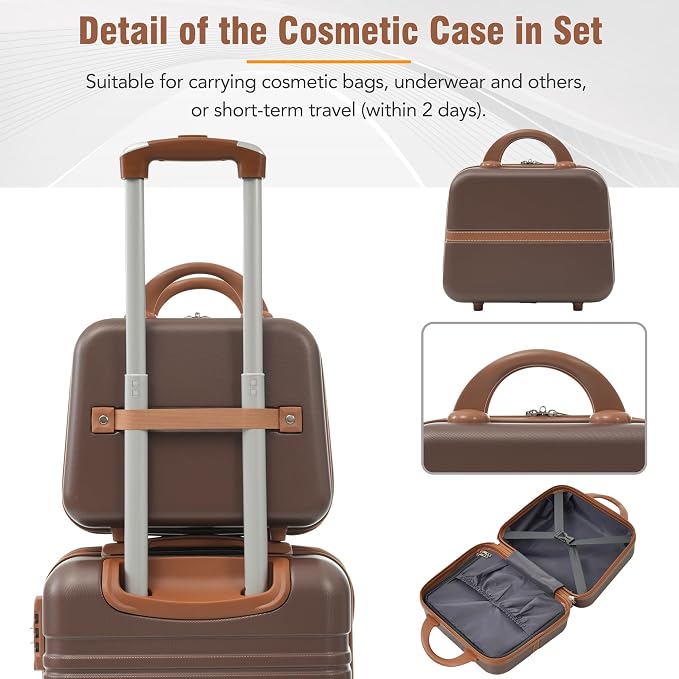 Merax Luggage Set, 3 Piece Luggage with Cosmetic Case, Vintage Hardcase Suitcase with Wheels, Expandable Luggage Airline Approved(Brown,20"+24"+28") - Image 5