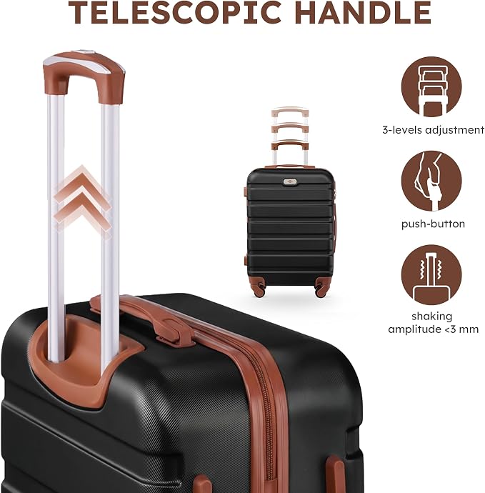 Suitour 4 Piece Luggage Sets, Hard Shell Suitcase Set with Spinner Wheels 16 20 24 28inch Travel Sets(Black Tan) - Image 4