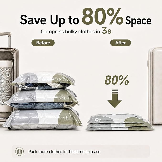 Travel Vacuum Bags with Electric Pump: 12 Pack XS/S/M/L Vacuum Seal Bags for Clothes, up to 80% Space Saver Compression Packing Bags for Suitcase, Carry-On, Cruise, Dorm & Seasonal Storage - Image 2