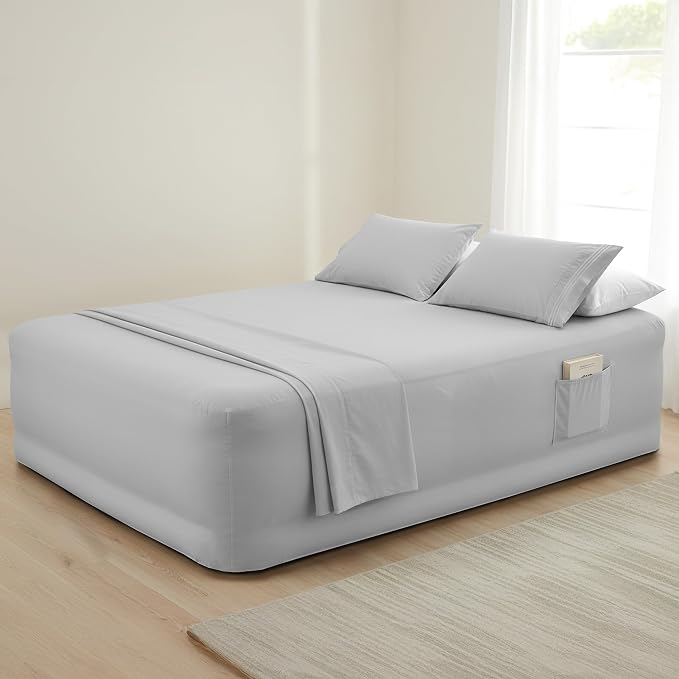 Mocassi 4-Piece Extra Deep Pocket 16-24 Inch Air Mattress Bed Sheet Set- 4PC Sheet Set with Smart Pockets Ideal for Air Beds, RVs, Camping and Guest Rooms Premium Hotel Quality, Cal King, Silver Grey - Image 7