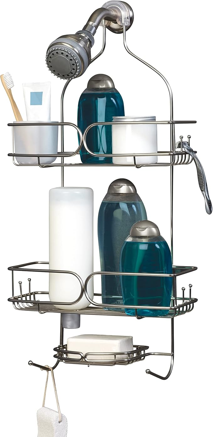 Zenna Home Shower Caddy Hanging Bathroom Organizer, Stainless Steel Shower Rack with 2 Shelves and Built in Hooks, Rustproof Over Shower Head Storage System, Stainless Steel by ZennaHome