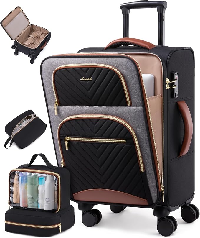 LOVEVOOK Carry on Luggage 22x14x9 Airline Approved, Waterproof Carry on Suitcase with 3 Pouches,Lightweight Softside Underseat Travel Luggage with 360° Spinner Wheels,TSA Lock for Travel Business by LOVEVOOK