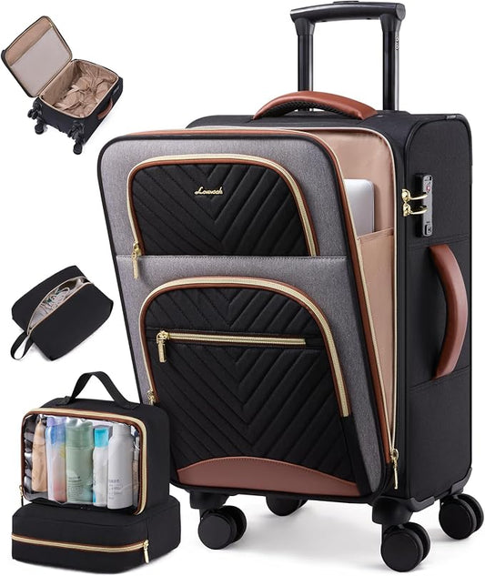 LOVEVOOK Carry on Luggage 22x14x9 Airline Approved, Waterproof Carry on Suitcase with 3 Pouches,Lightweight Softside Underseat Travel Luggage with 360° Spinner Wheels,TSA Lock for Travel Business by LOVEVOOK