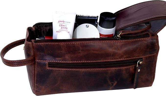 Leather Travel Dopp Kit Toiletry Bag Men Shaving Women and Mens Case Bags Organizer Bathroom Shaving kit - Image 8