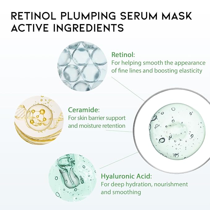 #OOTD Retinol + Hyaluron Serum Korean Sheet Mask Sheet Gift Pack [20 Count] Plumping Glowing Luminating Hydrating Rejuvenating Sheet Mask Gift Pack