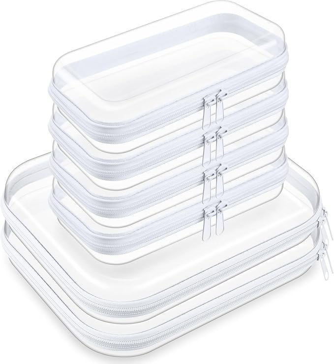 Sanwuta 6 Pcs Clear Hard Zipper Case Plastic Zipper Pouches Transparent Makeup Bag Pencil Case Pouches Toiletry Diaper Bag for Travel Toy Storage Organizer Bins(Clear,Two Sizes) by Sanwuta