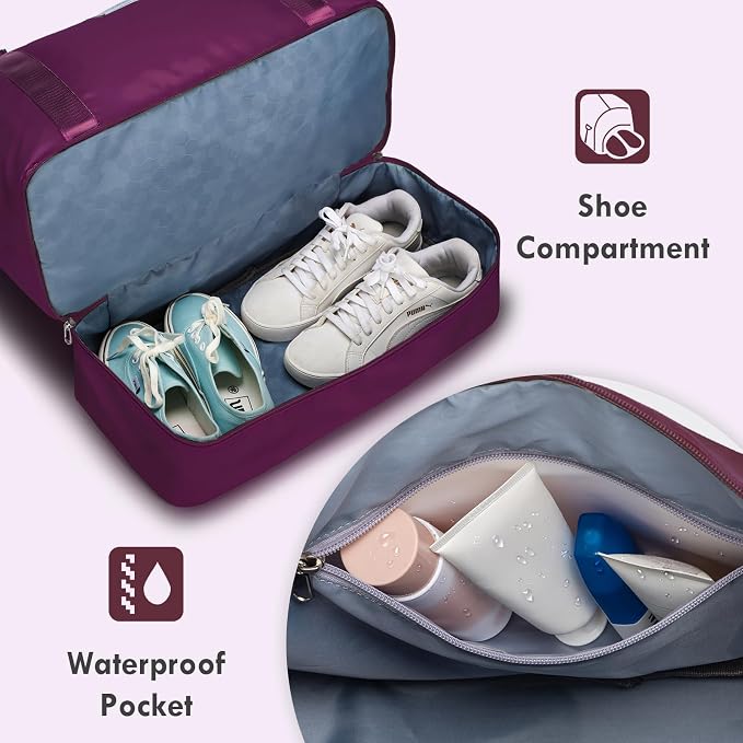 WOOMADA Weekender Overnight Bag for Women, Carry on Shoulder Travel Duffel with Shoes Compartment,Gym Bag with Toiletry Bag - Image 5