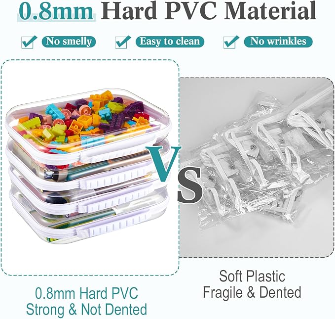 Sanwuta 4 Pcs Clear Hard Zipper Case with Handle Office Storage Cases Hard Plastic Pouches Transparent Bins for Crafts, Snacks, Cosmetics, Puzzles(9.8 x 7.9 x 2 Inches,White) - Image 4