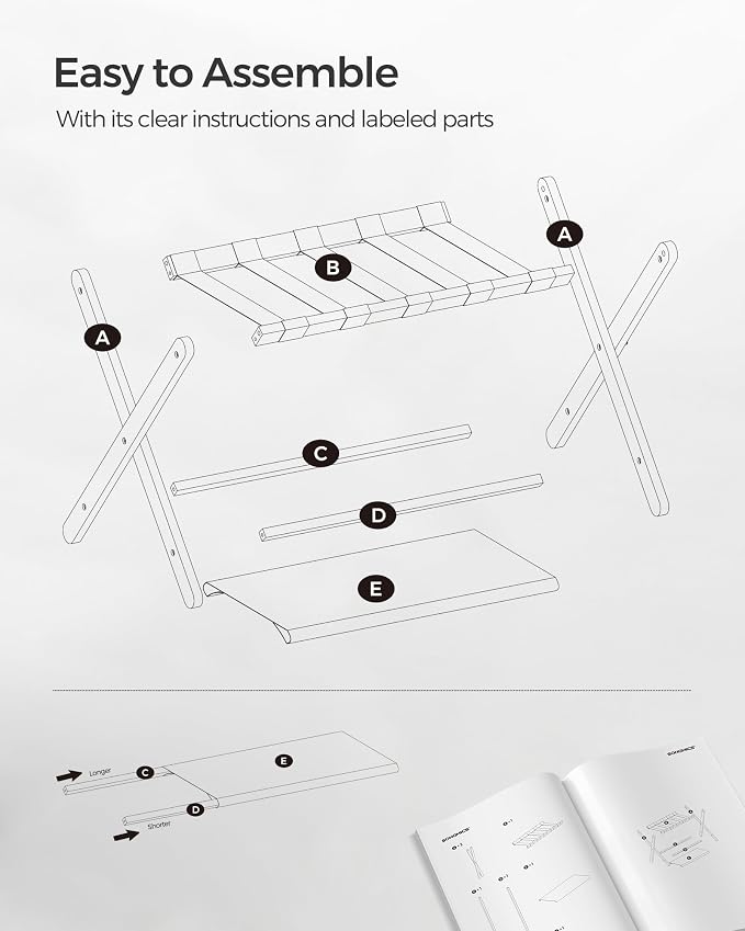 SONGMICS Luggage Rack, Bamboo Luggage Rack for Guest Room, Folding Suitcase Stand, for Hotel, Bedroom, Heavy-Duty, Holds up to 131 lb, Natural Beige URLR007N01 - Image 6