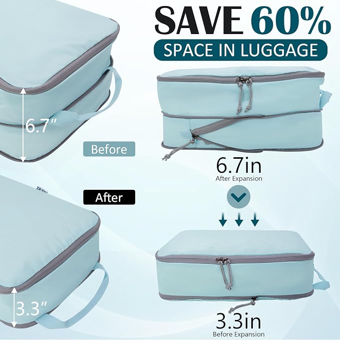 Large Compression Packing Cubes for Travel, 2 Set Compression Bags Travel Cubes for Packing Suitcase Luggage Organizer, Blue - Image 6