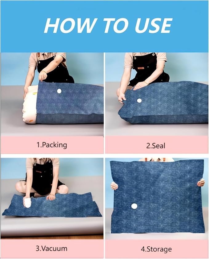 8 Pack Oxford Ripstop Tear-proof Vacuum Storage Bags with Hand Pump Included, 2 Small(for Luggage)+2 Medium+2 Large+2 Jumbo Sizes, Reusable Vacuum Seal Bags for Home Storage, Travel - Image 6