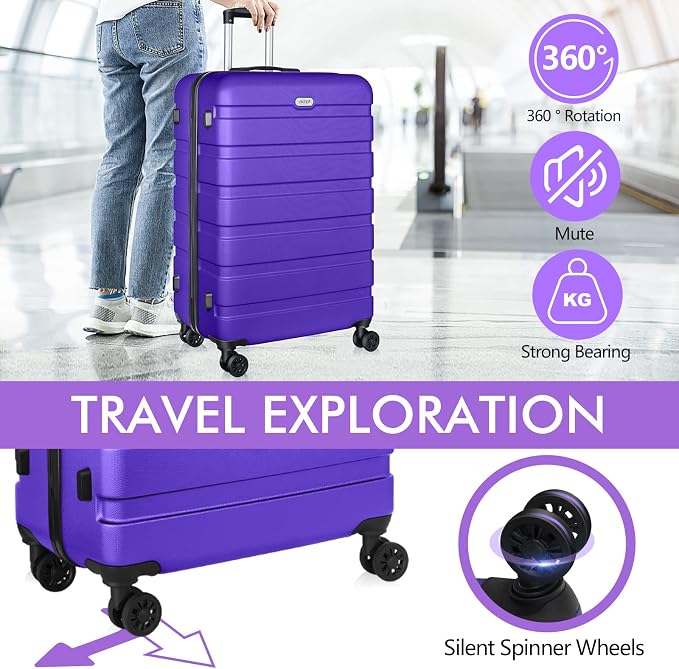 AnyZip Luggage PC ABS Hardside Lightweight Suitcase with 4 Universal Wheels TSA Lock Checked-Medium 24 Inch Violet Purple - Image 3