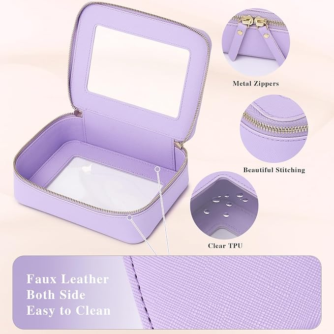 Clear Makeup Bag Set Travel Cosmetic Bag and Toiletry Bag Women's Purse Pouch Cosmetic Stroage Organizer Case with Zipper Car Essentials (Purple, M+Mini) - Image 5