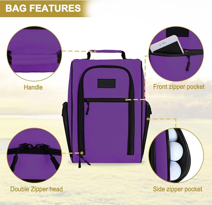 Goloni Golf Shoe Bag for Men Women, Ventilated Golf Shoe Bag with Side Pockets, Lightweight Portable Golf Shoe Carrier for Golf Shoes, Tees, Balls & Accessories,Purple - Image 2