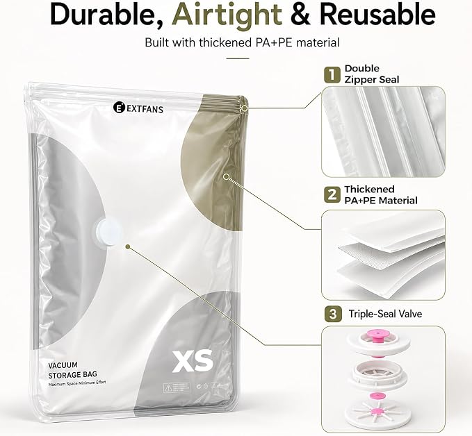 Travel Vacuum Bags with Electric Pump: 15 Pack XS/S/M/L Vacuum Seal Bags for Clothes, up to 80% Space Saver Compression Packing Bags for Suitcase, Carry-On, Cruise, Dorm & Seasonal Storage - Image 8