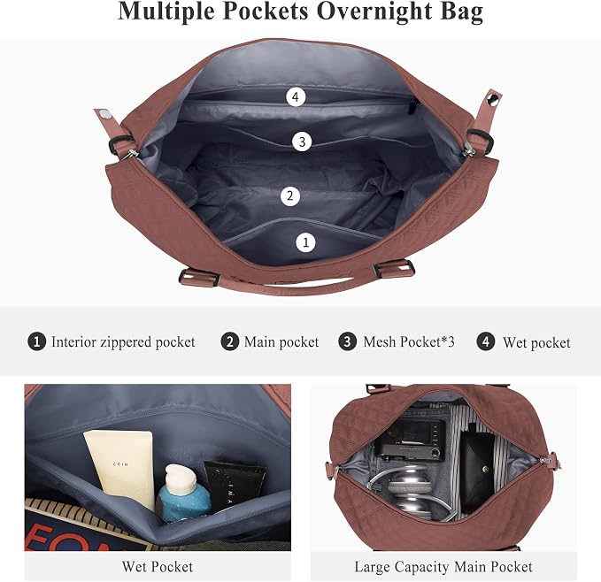 Travel Duffel Bag, Carry On Overnight Weekender Bags for Women | Travel Bag with Wet Pocket & Trolley Sleeve, For Spirit Airlines 18x14x8 Personal Item Bag - Image 4