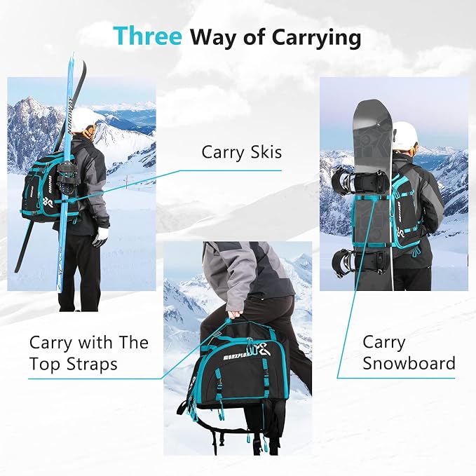 MORXPLOR Ski Boot Bag - 65L Padded, Waterproof Ski Travel Backpack for Gear & Accessories - Image 6