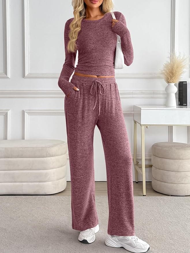 LILLUSORY Womens 2 Piece Matching Lounge Sets 2026 Fall Fashion Outfits | Long Sleeve Top & Drawstring Wide Leg Pants with Pockets, Workout Gym Comfort Sweat Suit, Travel Airport Vacation Clothing - Image 2