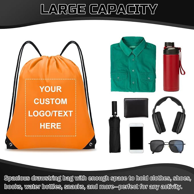 Grneric Custom Drawstring Bags Bulk 10/20/50/100/200 Pack, Promotional Items With Your Logo Personalized String Backpack for Gym, Sport, Travel, Orange - Image 4