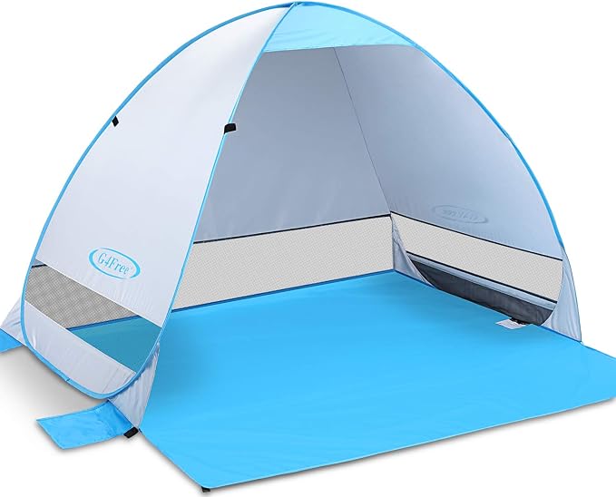 G4Free Large Pop up Beach Tent UPF50+ Automatic Sun Shelter Canopy Portable | Large Outdoor Cabana for 3-4 Person, UV Protection Sun Umbrella, Instant pop-up Design, made of 190T Silver Coated fabric by G4Free