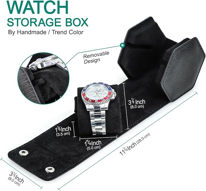Hiram Genuine Leather Saffiano Leather Watch Roll Travel Case, Leather 1-Watches Roll Case for Treasured Watches and Bracelets(Black) - Image 4