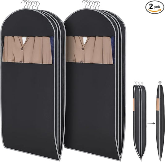 KEEGH Space Saving Hanging Garment Bag with Self Compression Zipper 50 Inch, Compression Garment Bags for Hanging Clothes with Clear Window, Suit Bags for Closet Storage (2 Pack) by KEEGH