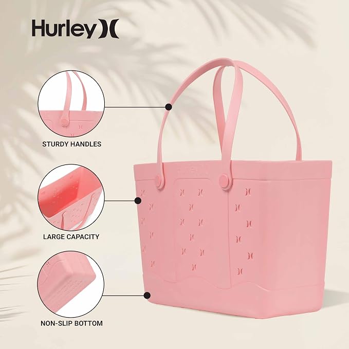 Hurley Rubber Tote Bag - Beach Bags Waterproof Sandproof, Easy-Clean Freestanding EVA Plastic, Hose-Clean, Sizes 16"-19" - Image 5