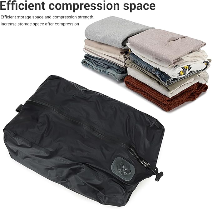 Reusable Travel Vacuum Bags, 20L Automatic Vacuum Compression Bag Built in Pump, Space Saver Seal Packing Cubes for Clothing for Carry On Suitcase and Backpack Luggage (Black Grid) - Image 2