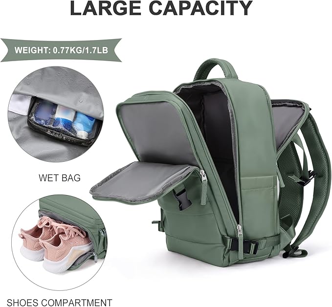 coowoz Travel Backpack For Women Men,Carry On Backpack,Hiking Backpack Waterproof Outdoor Sports Rucksack Casual Daypack Travel Essentials(Olive Green) - Image 5