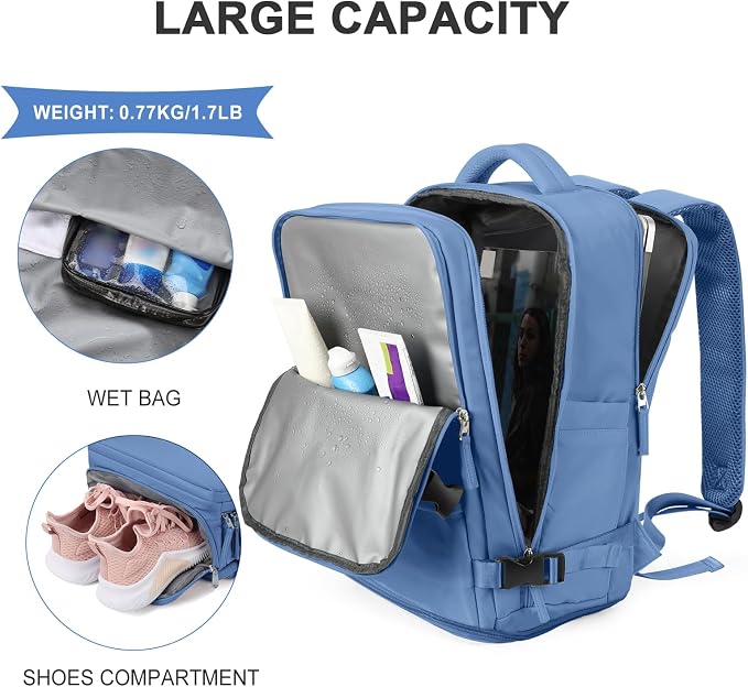 coowoz Travel Backpack for Women Men,Carry On Backpack,Hiking Backpacks Outdoor Sports Rucksack Casual Daypack Travel Essentials Sky Blue - Image 4