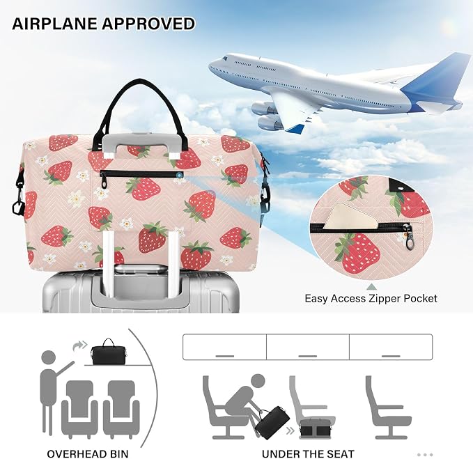 Weekender Bags Travel Duffel Gym Bag Small Scale Strawberry Carry on Overnight Tote Bag with Toiletry Bag for Airplane Travel Trip Gym Yoga - Image 5