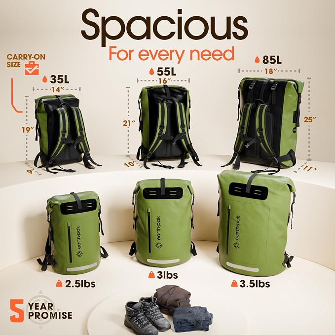 Earth Pak Waterproof Backpack - Heavy Duty Hiking Backpack - Roll-Top Closure Bag - Cushioned Dry Bag Waterproof Phone Case - Image 2