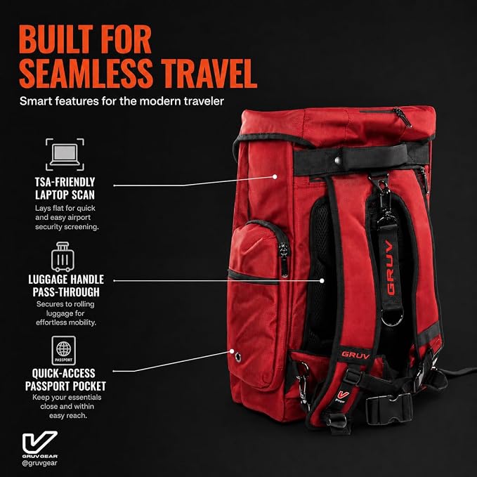 Gruv Gear Travel Laptop Backpack, 36L Red Tech Backpack with Modular Storage Shelves, Dual Access Pockets & TSA-Friendly Design, Large Carry-On Backpack for Work, Travel & Gear Organization - Image 6