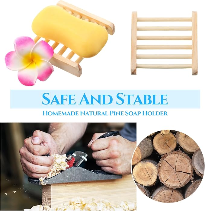 Yaomiao 72 Pcs Soap Saver Set Bulk Includes Wood Soap Dish, Saver Pads with Self Drain, Bar Holder Mesh Bag for Shower Bath Home Toilet Kitchen Hotel Restaurant(Wood Color) - Image 3