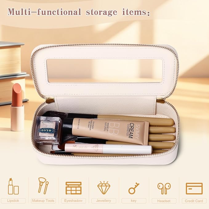 Makeup Brush Case, Beige, SLIM | Clear, Waterproof, Travel Cosmetic Case, Zipper Purse Organizer - Image 4