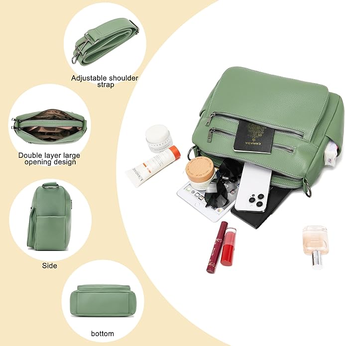 YZAOLL Large Crossbody Shoulder Bag for Women Vegan Leather Tote with Adjustable Wide Strap Work Purse with 10 Pockets