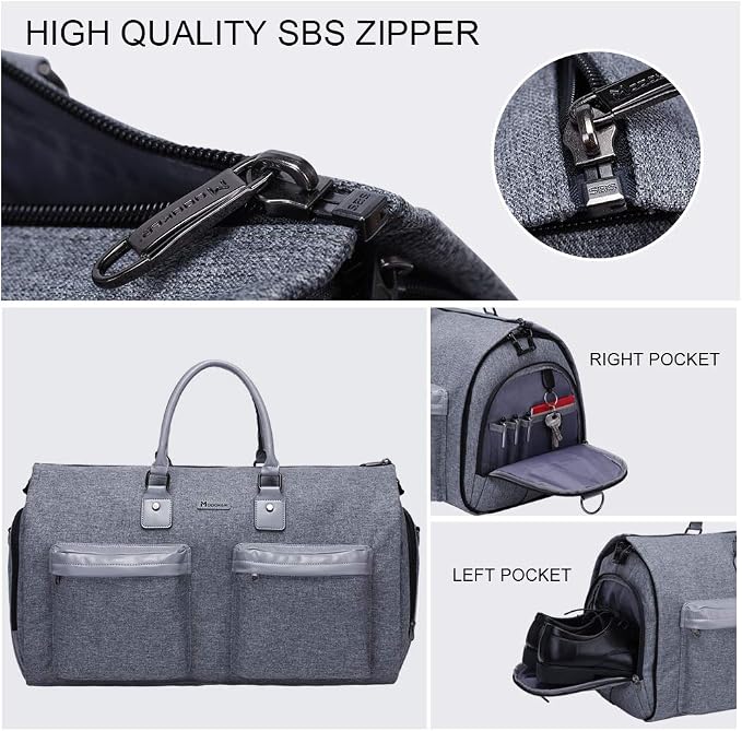 Modoker Convertible Garment Bag with Shoulder Strap, Carry on Garment Duffel Bag for Men Women - 2 in 1 Hanging Suitcase Suit Travel Bags, Grey Heather - Image 4