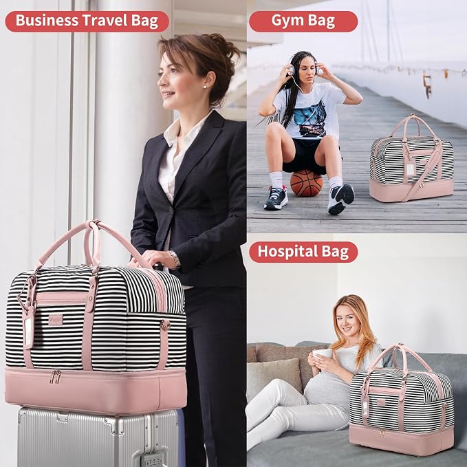 Wogarl 4PCS Weekender Bags for Women Large Overnight Weekend Travel Duffel Carry on Shoulder with Shoe Compartment Canvas Toiletry Bag for Travel Business Gym - Image 7