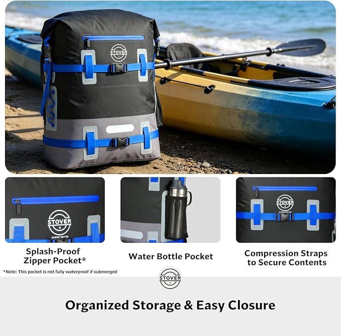 STOVER 30/40/55L Waterproof Dry Backpack & Phone Case - 2XL Floating Dry Bag for Kayaking, Travel, Hiking, Fishing, Camping, Motorcycles & Beach, Heavy-Duty Roll Top Men/Women (Black/Grey/Blue) - Image 6