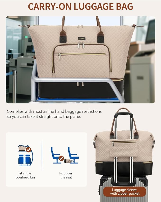 Weekender Bags for Women Travel, Under Seat Carry On Bags for Airplanes Overnight Bag with Shoe Compartment Luggage Sleeve, Foldie Travel Tote Bag Hospital Bag, Travel Gifts, Nude Black - Image 7
