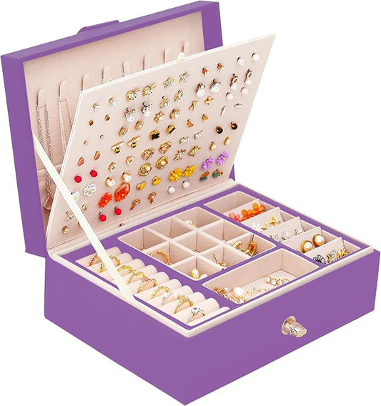 QBestry Girls Jewelry Box for Earrings Jewelry Organizer Box Teen Girls Earrings Organizer Jewelry Box with Earring Holder Organizer Stud Earring Box for Girls Womens Jewelry Case Organizer Purple by QBestry