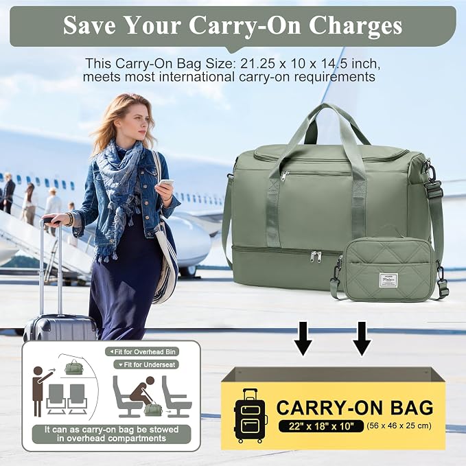 Extra Large Travel Duffle Bag, Carry-On Weekender Bags for Women Travel | Overnight Weekend Bag with Shoes Compartment for Travel Business Trips Sport Hospital,3-Pc. Quilted Travel Set Included - Image 2