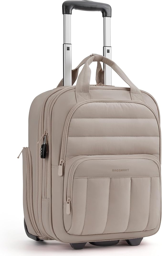 BAGSMART Small Underseat Carry on Luggage with Wheels, 16 inch Small Under Seat Luggage, Lightweight Travel Suitcase for Women, Brown by BAGSMART