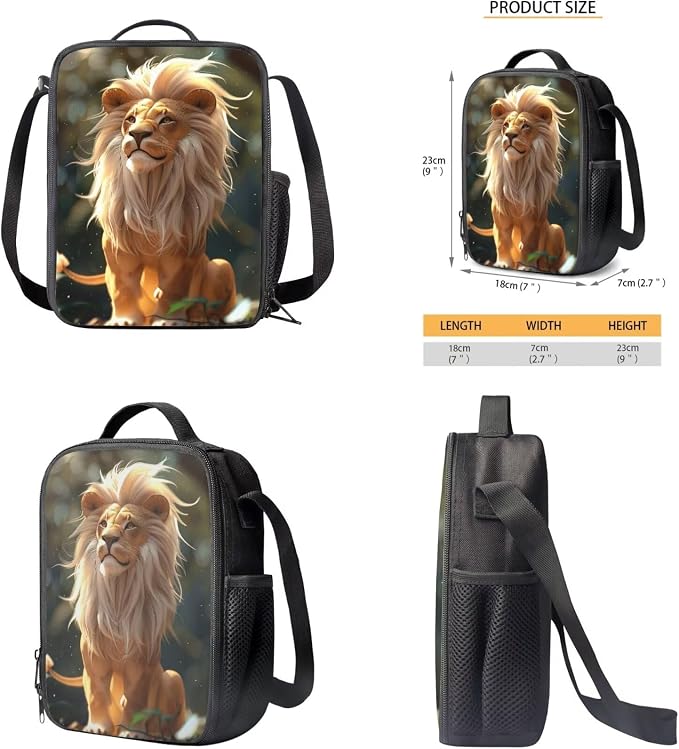 Lion Backpack for Kids Girls Backpack with Lunch Box Water Bottle Pouch and Big Pencil Pouch 4PCS Set Large Bookbag with Compartments 17" Sturdy School Bag for Boys Kids Back to School Gifts - Image 5