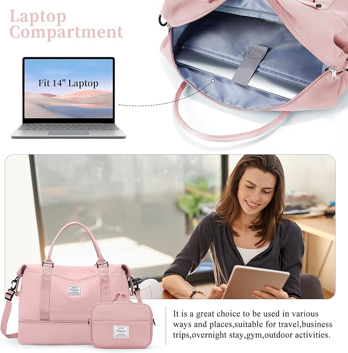 Weekender Bags for Women,Personal Item Travel Bag with Shoes Compartment,Overnight Travel Duffel Bag with Toiletry Bag - Image 2
